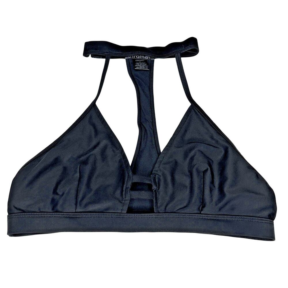 Chromat Black T-Racerback Stretch Halter Sports Bra Bikini Top Large